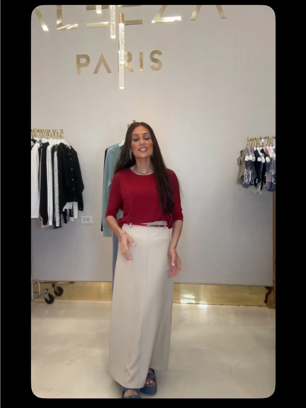 Aleeza Paris Sand Maxi Skirt - Elegant High-Waist Design- belt loops.